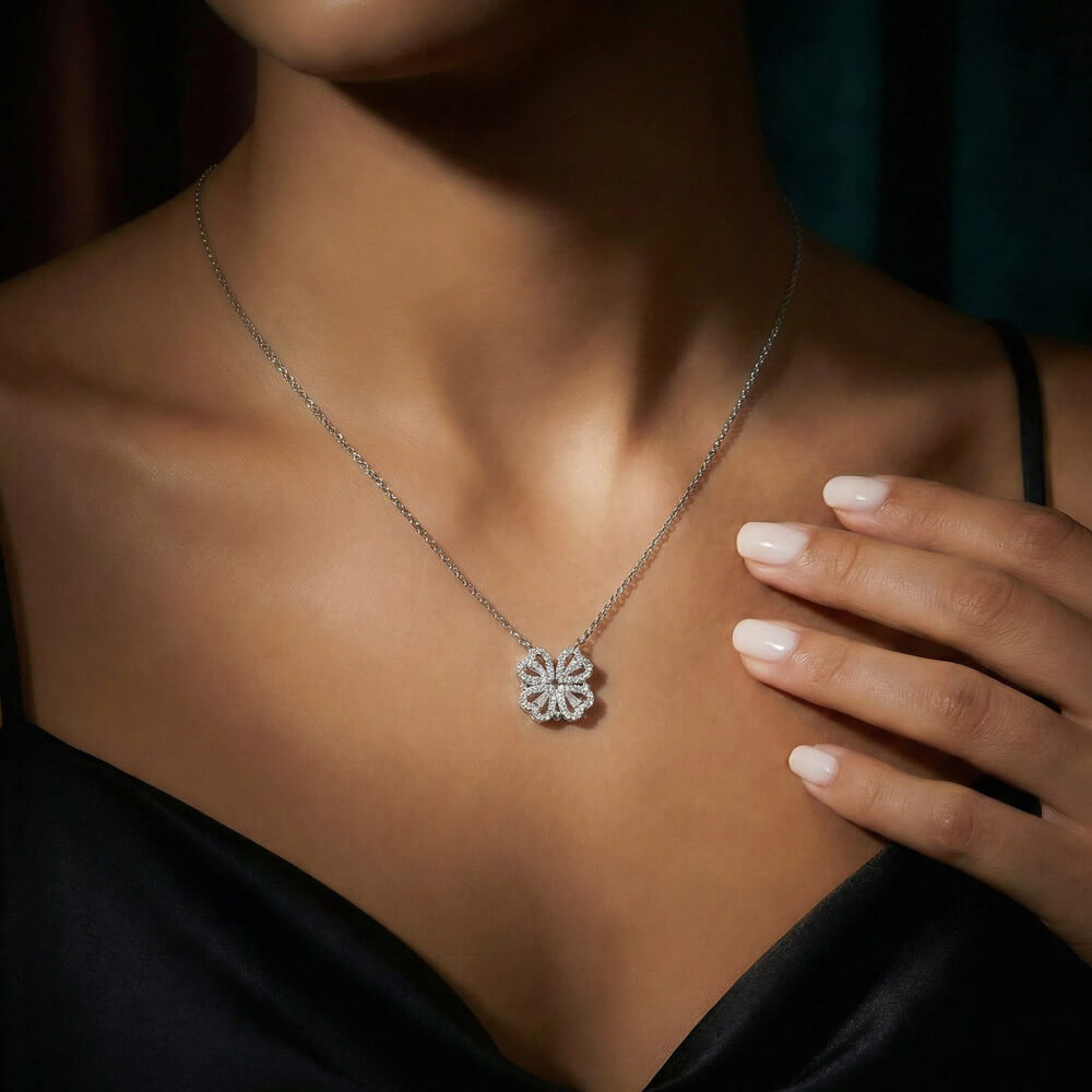 Magnetic Hearts Clover Pendant Necklace