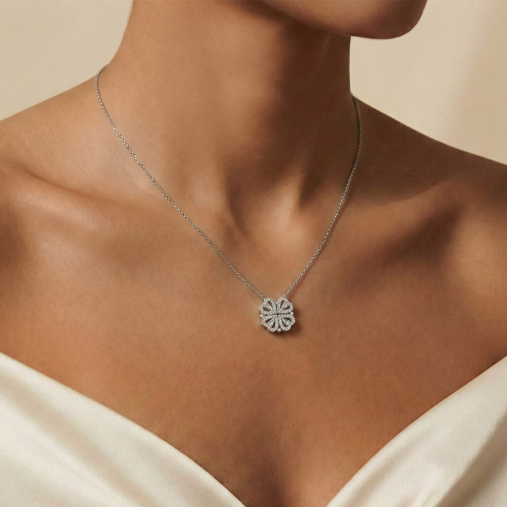 Magnetic Hearts Clover Pendant Necklace