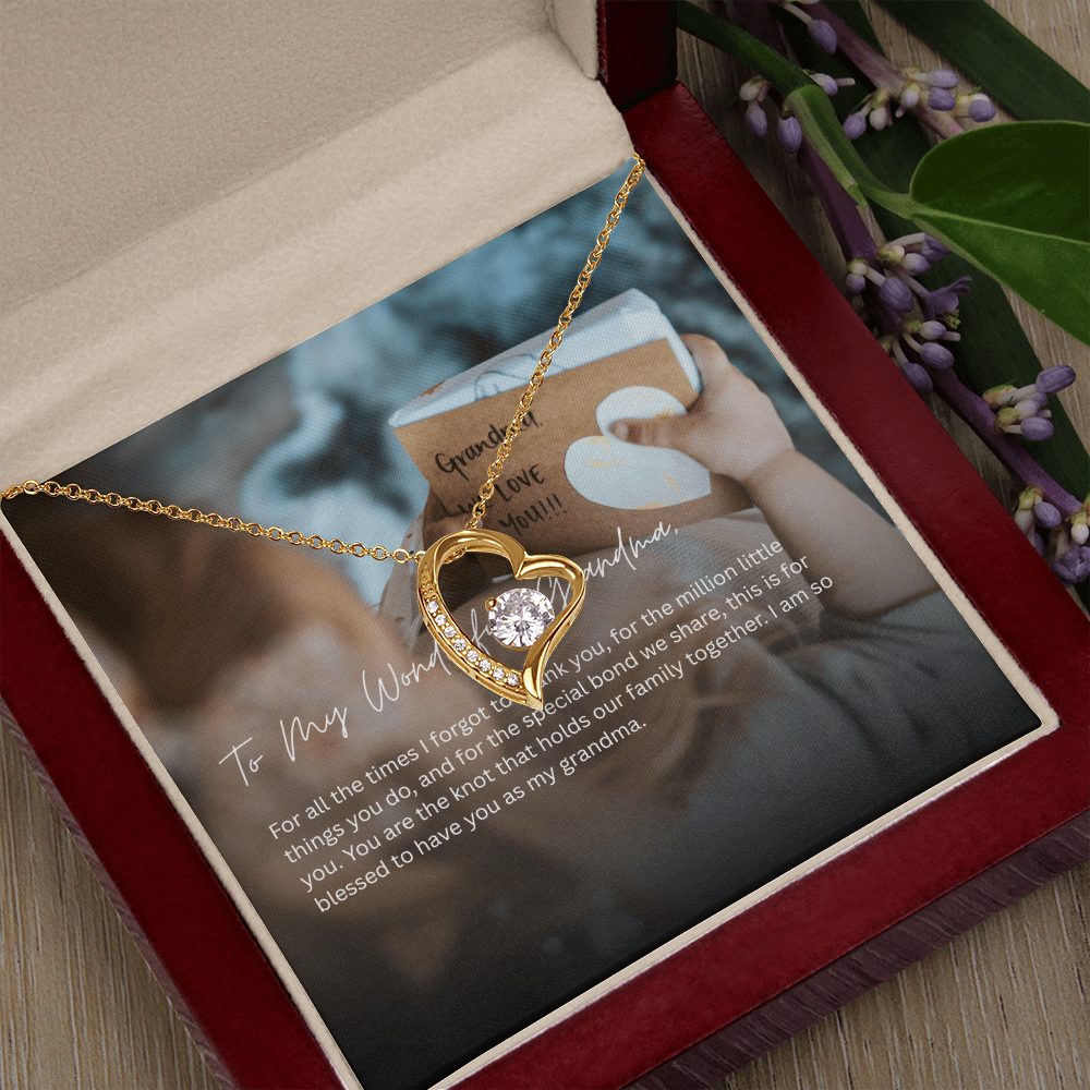 Grandma Heart Pendant Necklace with CZ Crystal