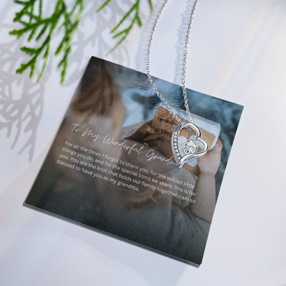 Grandma Heart Pendant Necklace with CZ Crystal